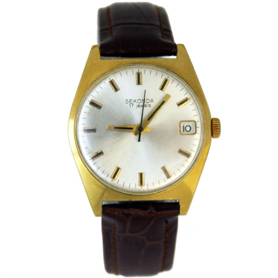 Часы "SEKONDA USSR" экспортные серебристые в позолоченном корпусе 